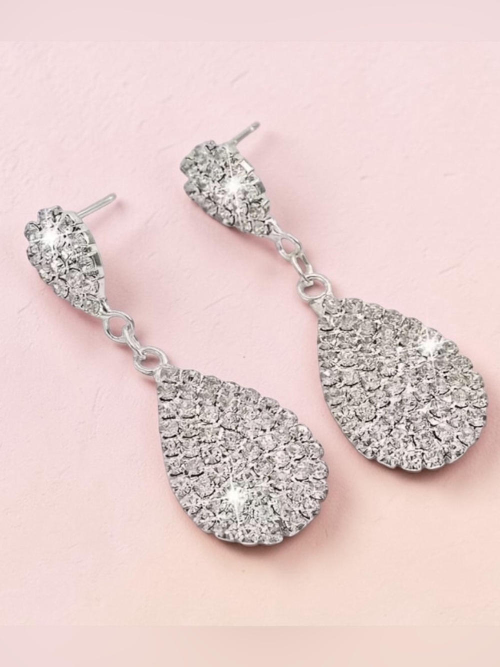 Silver Plated Rhinestone Teardrop Drop Earrings - Silver Sparkle. New.